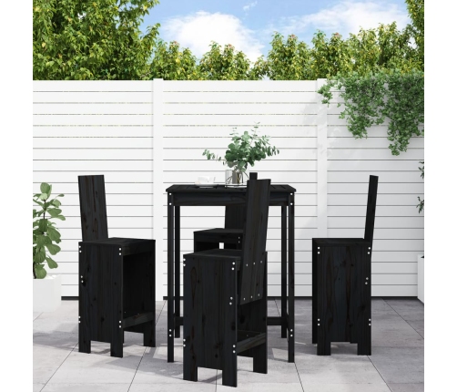 Set de mesa y taburetes altos jardín 5 piezas madera pino negro