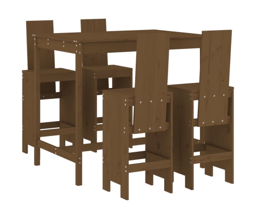 Mesa y taburetes altos de jardín 5 pzas madera pino marrón miel