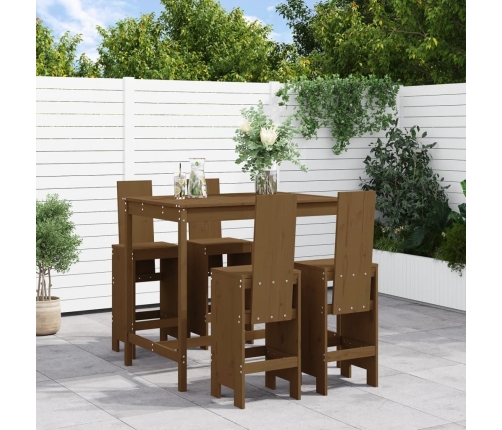 Mesa y taburetes altos de jardín 5 pzas madera pino marrón miel