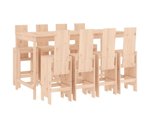 Set de mesa y taburetes altos jardín 9 pzas madera maciza pino