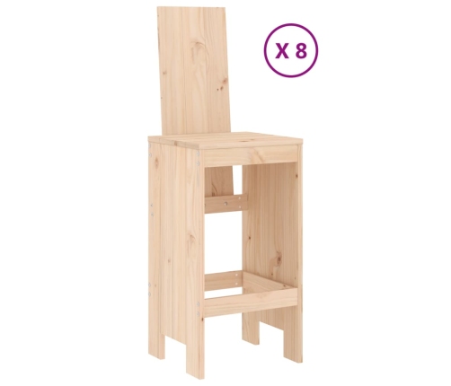 Set de mesa y taburetes altos jardín 9 pzas madera maciza pino
