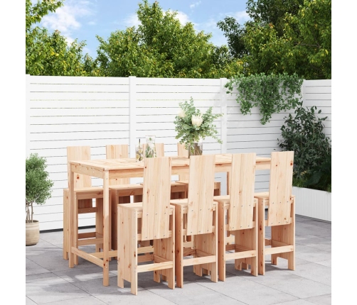 Set de mesa y taburetes altos jardín 9 pzas madera maciza pino