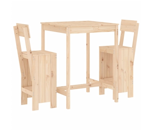 Set de mesa y taburetes altos 3 piezas madera maciza de pino