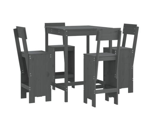 Set de mesa y taburetes altos jardín 5 piezas madera pino gris