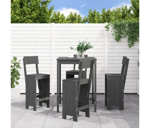 Set de mesa y taburetes altos jardín 5 piezas madera pino gris
