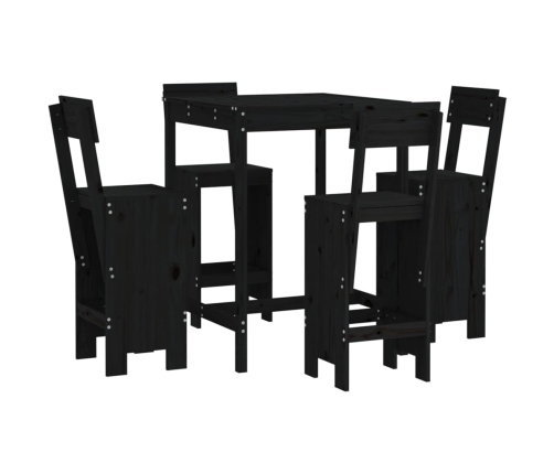 Set de mesa y taburetes altos jardín 5 piezas madera pino negro