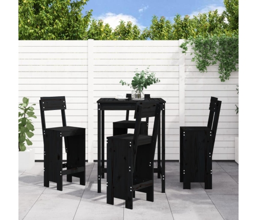 Set de mesa y taburetes altos jardín 5 piezas madera pino negro