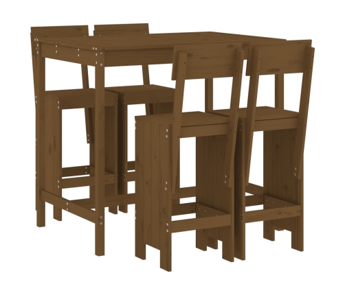 Mesa y taburetes altos de jardín 5 pzas madera pino marrón miel