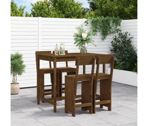 Mesa y taburetes altos de jardín 5 pzas madera pino marrón miel