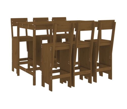 Mesa y taburetes altos de jardín 7 pzas madera pino marrón miel