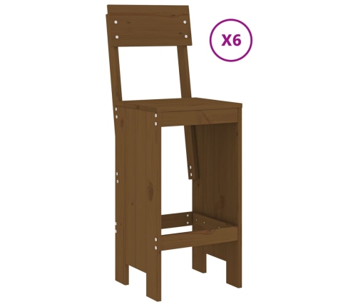 Mesa y taburetes altos de jardín 7 pzas madera pino marrón miel