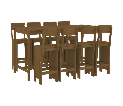 Mesa y taburetes altos de jardín 9 pzas madera pino marrón miel