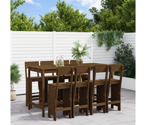 Mesa y taburetes altos de jardín 9 pzas madera pino marrón miel