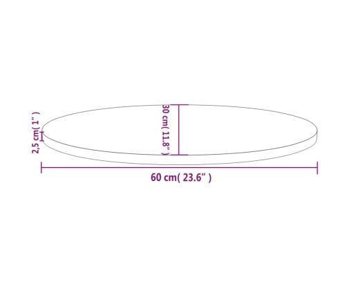 Tablero de mesa ovalado madera maciza de pino 60x30x2,5 cm