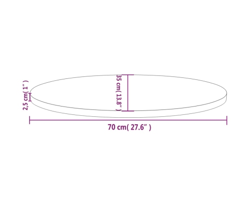 Tablero de mesa ovalado madera maciza de pino 70x35x2,5 cm