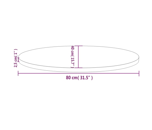 Tablero de mesa ovalado madera maciza pino blanco 80x40x2,5 cm