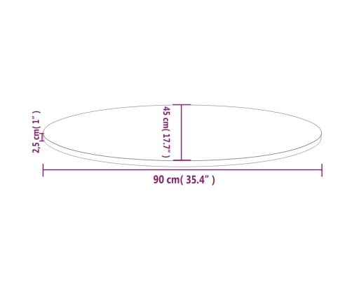 Tablero de mesa ovalado madera maciza de pino 90x45x2,5 cm