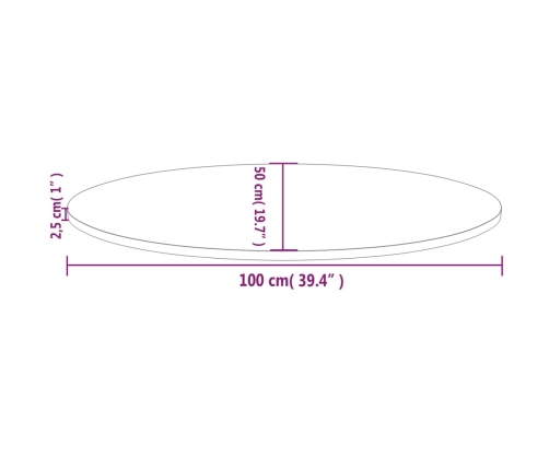 Tablero de mesa ovalado madera maciza de pino 100x50x2,5 cm