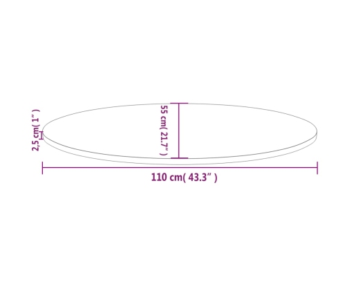 Tablero de mesa ovalado madera maciza de pino 110x55x2,5 cm