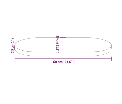 Tablero de mesa ovalado madera maciza de pino 60x30x2,5 cm