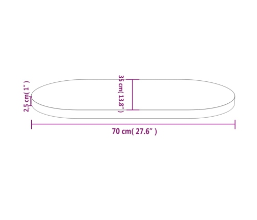 Tablero de mesa ovalado madera maciza de pino 70x35x2,5 cm