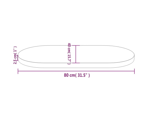 Tablero de mesa ovalado madera maciza de pino 80x40x2,5 cm