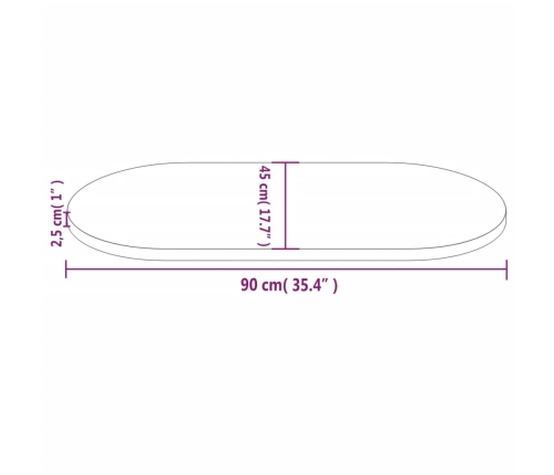 Tablero de mesa ovalado madera maciza de pino 90x45x2,5 cm