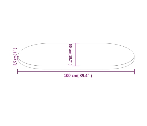 Tablero de mesa ovalado madera maciza de pino 100x50x2,5 cm