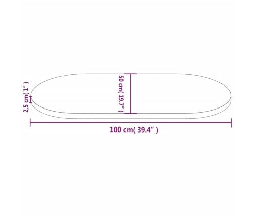 Tablero de mesa ovalado madera maciza pino blanco 100x50x2,5 cm