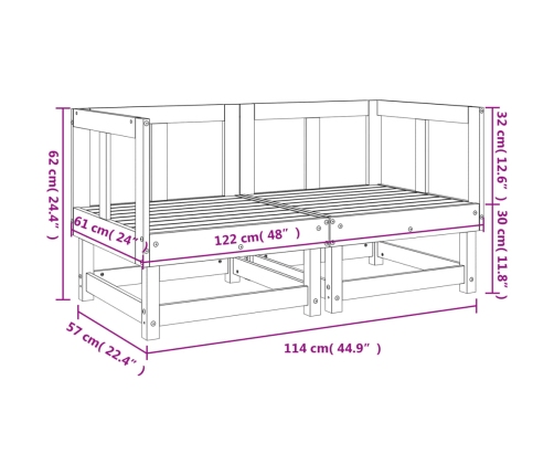 Sofás de esquina de jardín 2 uds madera maciza de pino