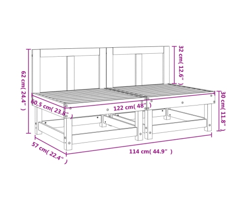 Sofás centrales de jardín 2 unidades madera maciza de pino