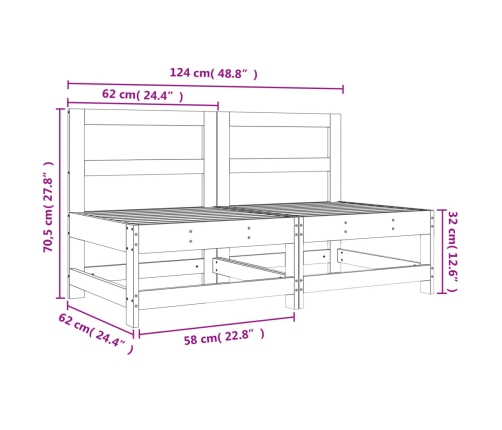 Sofás centrales de jardín 2 uds madera de pino impregnada