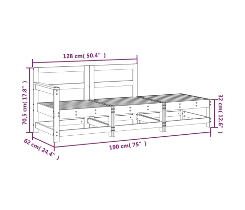 Juego de muebles de jardín 3 piezas madera maciza de pino