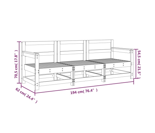 Juego de muebles de jardín 3 pzas madera maciza de pino gris