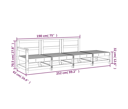 Juego de muebles de jardín 4 pzas madera maciza de pino blanco