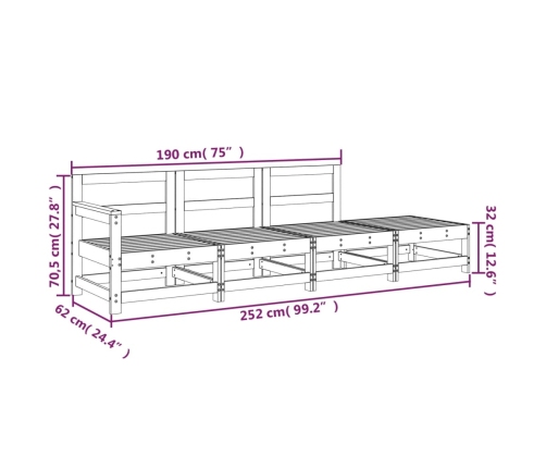 Juego de muebles de jardín 4 pzas madera maciza de pino gris