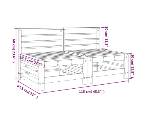 Sofás centrales de jardín 2 unidades madera maciza de pino