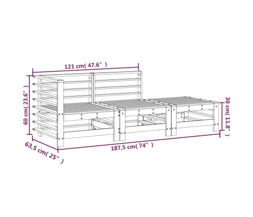 Juego de muebles jardín 3 pzas madera maciza pino marrón miel