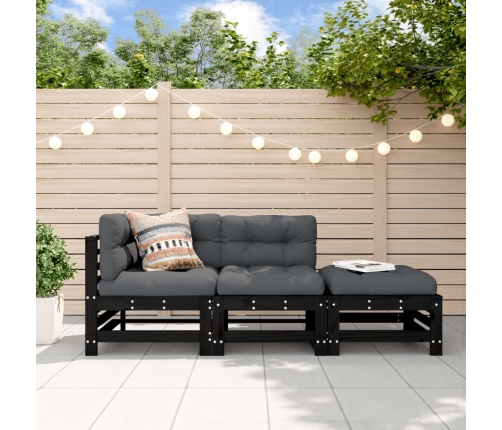 Juego de muebles de jardín 3 pzas madera maciza de pino negro