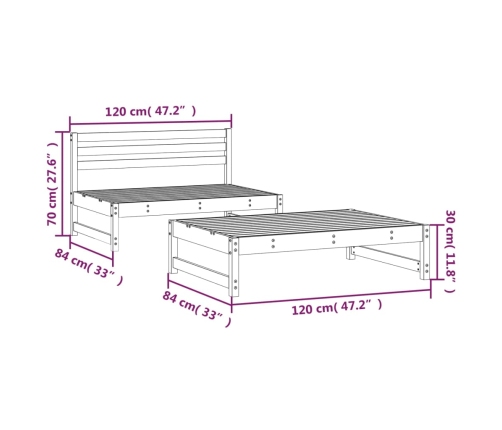 Juego de muebles de jardín 2 piezas madera maciza de pino gris