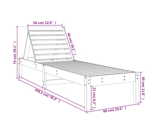 Tumbona madera maciza de pino 199,5x60x74 cm