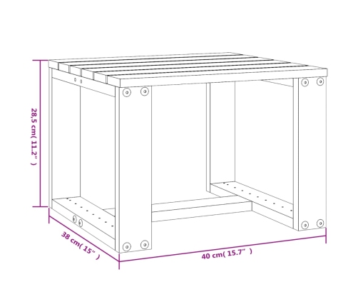 Mesa auxiliar de jardín madera maciza pino blanco 40x38x28,5 cm