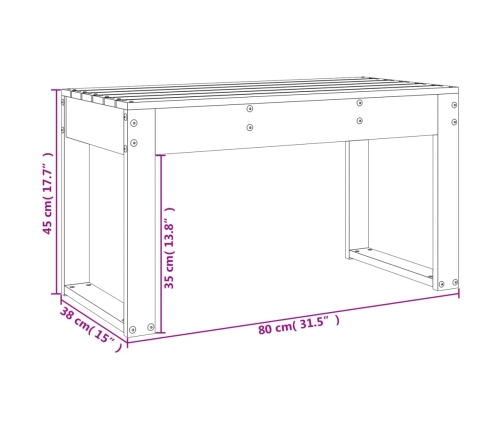 vidaXL Banco de jardín madera maciza de pino blanco 80x38x45 cm