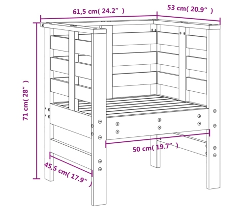 Sillas de jardín 2 uds madera maciza pino 61,5x53x71 cm