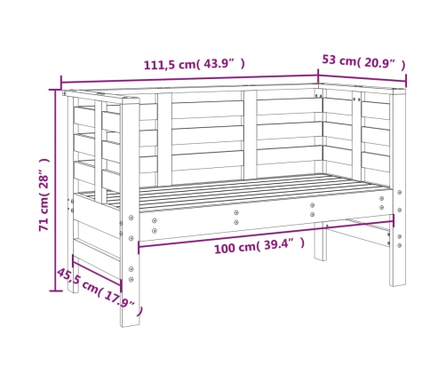 Banco de jardín madera maciza de pino gris 111,5x53x71 cm