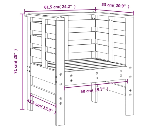 Juego de muebles de jardín 3 piezas madera maciza de pino