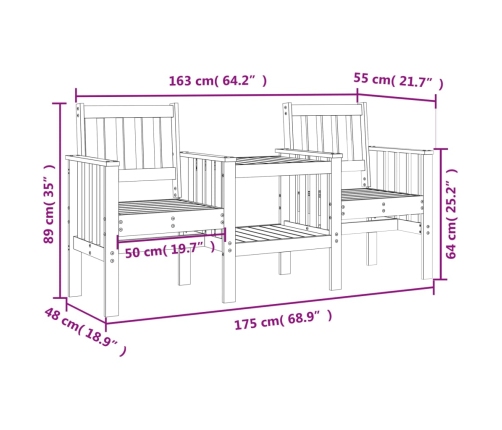 Banco jardín con mesa 2 plazas madera maciza pino marrón miel