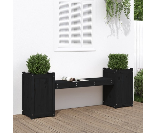 Banco con jardineras madera maciza de pino negro 180x36x63 cm