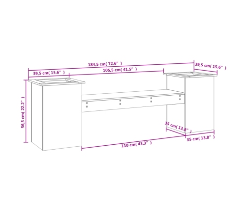 Banco con jardineras madera maciza de pino 184,5x39,5x56,5 cm