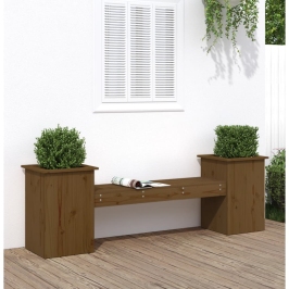 Banco con jardineras madera pino marrón miel 184,5x39,5x56,5 cm